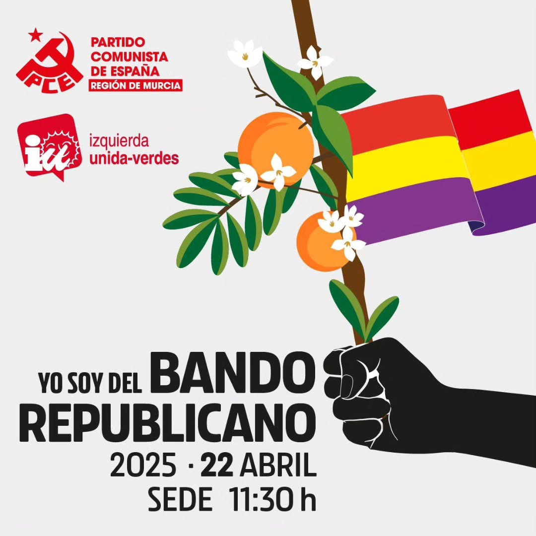 ‼️ Bando Republicano 2025

🔻 Una cita con la República, la dignidad y los derechos de la clase trabajadora.

🍽️ Comida popular (vegana incluida)
🎶 Música
✊ Militancia y alegría combativa.

📆 Martes 22/4 – ⏰ 11:00h
📍 Sede <a href="/IUVRM/">IUVRM🔻🇵🇸</a>, Murcia

#BandoRepublicano2025