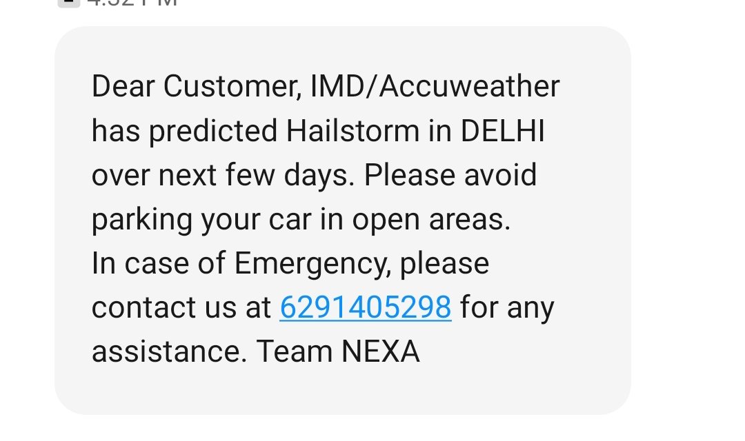 Car companies are giving warning messages to not park cars in open for the next few days due to Hailstorm prediction by Met dept. 

Barbers should also start floating such messages to warn people against shaving their heads for the next few days😊😊