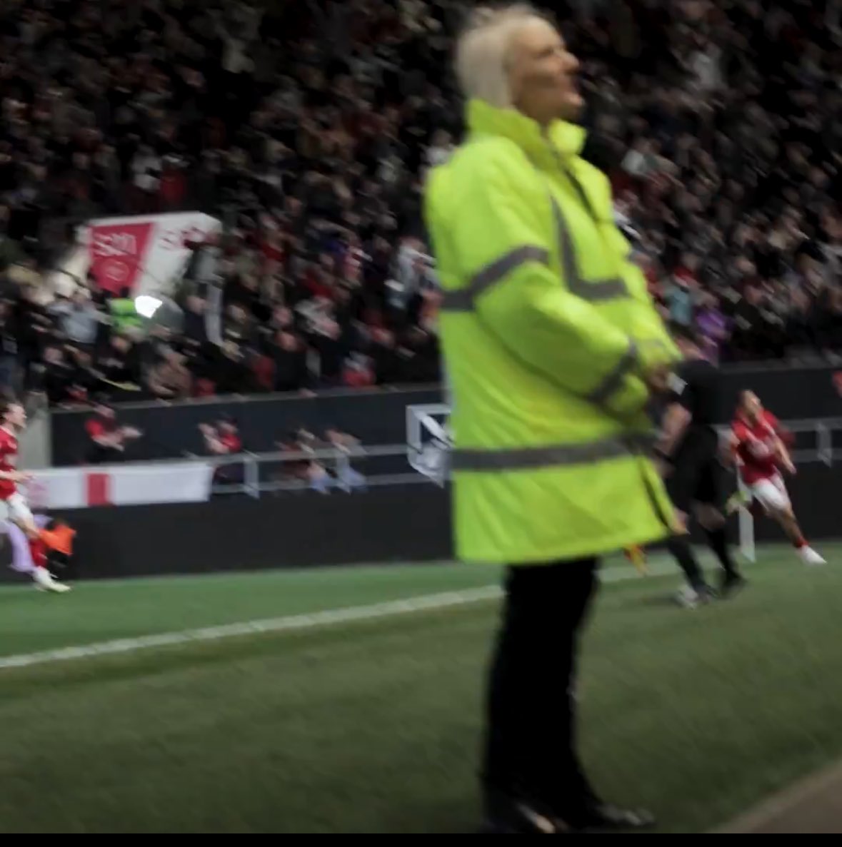 BristolianDream's tweet photo. @BristolCity Perhaps a little bonus for this steward that is still staring in to the block they’ve been assigned in spite of the madness going on around them? #Dutiful https://t.co/ZowOJh0mek