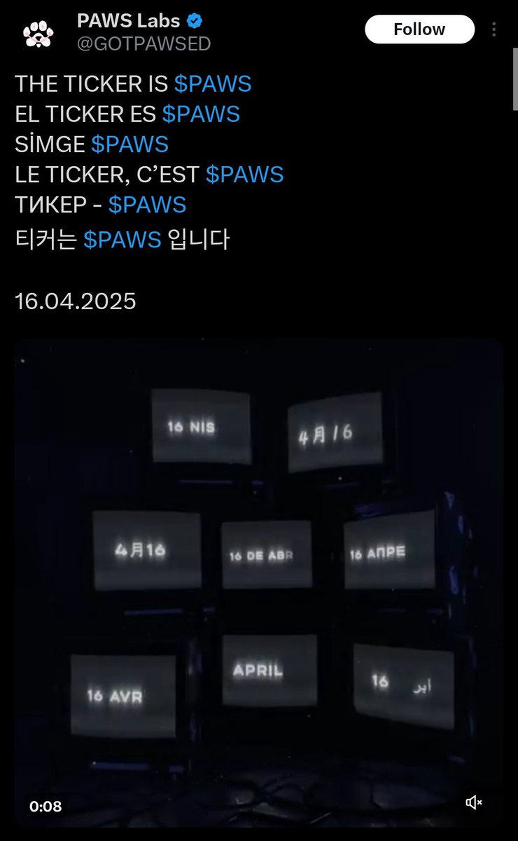 Techgaja11's tweet photo. 🐾 **PAWS UPDATE** 🐾
**16/04/2025** – Big news alert! PAWS is now listed on a major platform! 🚀✨ Time to celebrate with the pack – let’s fetch new heights! 🎉
#PAWSCommunity #CryptoNews #ToTheMoon https://t.co/iAi8wQnVIp