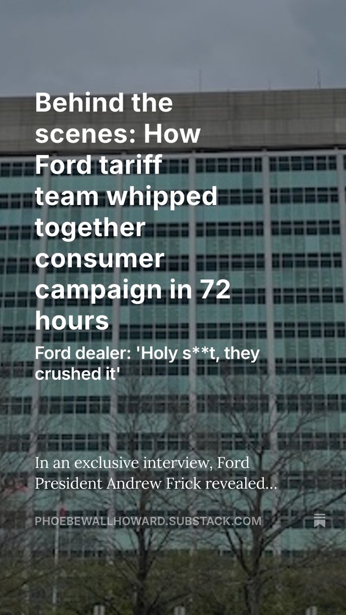 Scoop ⤵️
How Ford tariff team whipped together its consumer campaign in 72 hours.

(See link to story in comments below)

<a href="/CoxAutomotive/">Cox Automotive</a> <a href="/Ford/">Ford Motor Company</a> <a href="/Stellantis/">Stellantis</a> <a href="/jimfarley98/">Jim Farley</a> <a href="/GM/">General Motors</a> <a href="/mtbarra/">Mary Barra</a> <a href="/Barclays/">Barclays Bank</a> <a href="/Reuters/">Reuters</a> <a href="/StatesideRadio/">Stateside</a> <a href="/hereandnow/">Here & Now</a> <a href="/CBCNews/">CBC News</a>