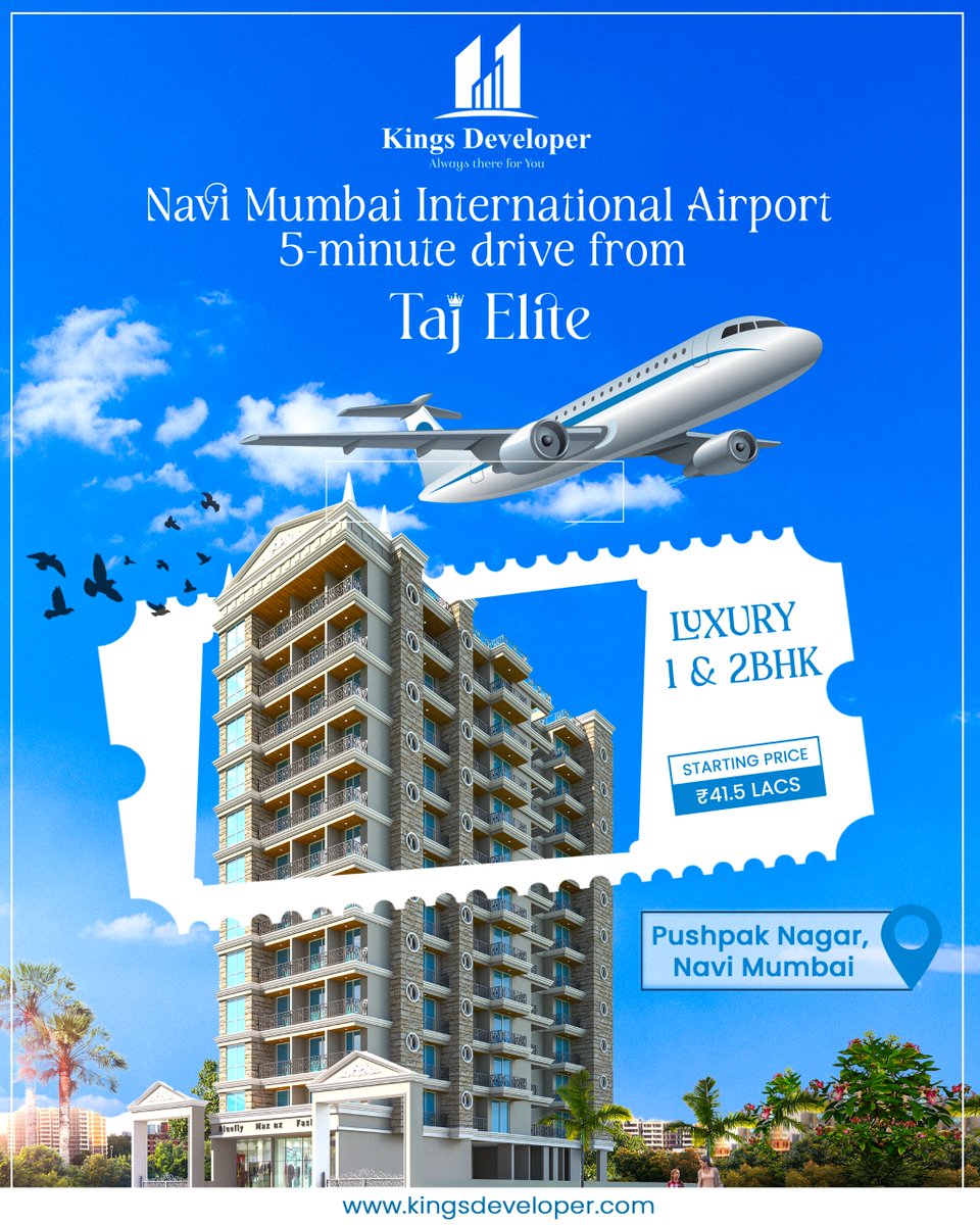 developer_kings's tweet photo. 🏡 Think luxury near the airport is out of reach? Taj Elite in Pushpak Nagar starts at just ₹41.5L. 5 mins from Navi Mumbai Intl. Airport. Smart investment. Premium living.
#KingsDeveloper #TajElite #NaviMumbai  #mumbaiattack #Ajithkumar𓃵 #HealthWatch https://t.co/L9mgva9Enh