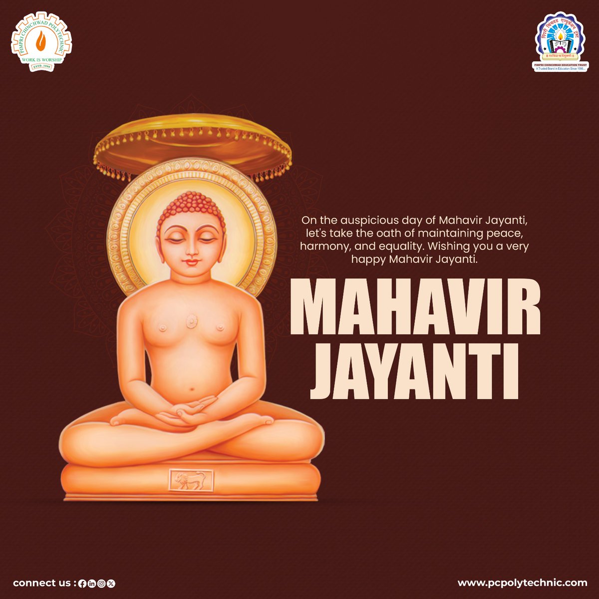 pcet_pcp's tweet photo. 🙏🌸The thoughts of Lord Mahavir give us a message of patience, peace and goodwill. Let us adopt his teachings.!
Heartfelt greetings to everyone on Lord Mahavir Jayanti..!

#PCET #PCP #MahavirJayanti #महावीरजयंती #LordMahavir #AhimsaParmoDharma #Peace #NonViolence #Jainism https://t.co/dzTkTwRhlm