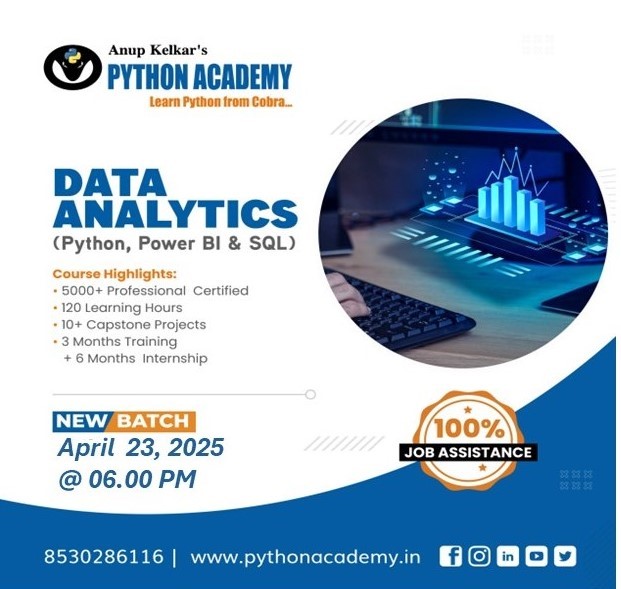 PythonAcademy's tweet image. Benefit from expert-led sessions, real-world projects, and personalized mentorship. Flexible online and offline options are available to suit your schedule.
New Batch Starts: 23rd April
LinkedIn
Don't miss this opportunity to advance your career in Data Analytics.