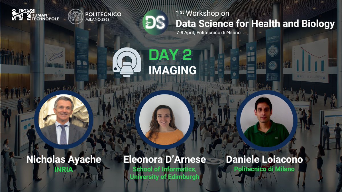 #Day2 of the 1st Workshop on Data Science for Health and Biology.

We’re thrilled to welcome today's speakers:
 🎤 Nicholas Ayache (Inria)
 🎤 Eleonora D'Arnese (The University of Edinburgh)
 🎤 Daniele Loiacono (Politecnico di Milano)

Let’s keep the momentum going!
#DS4HB