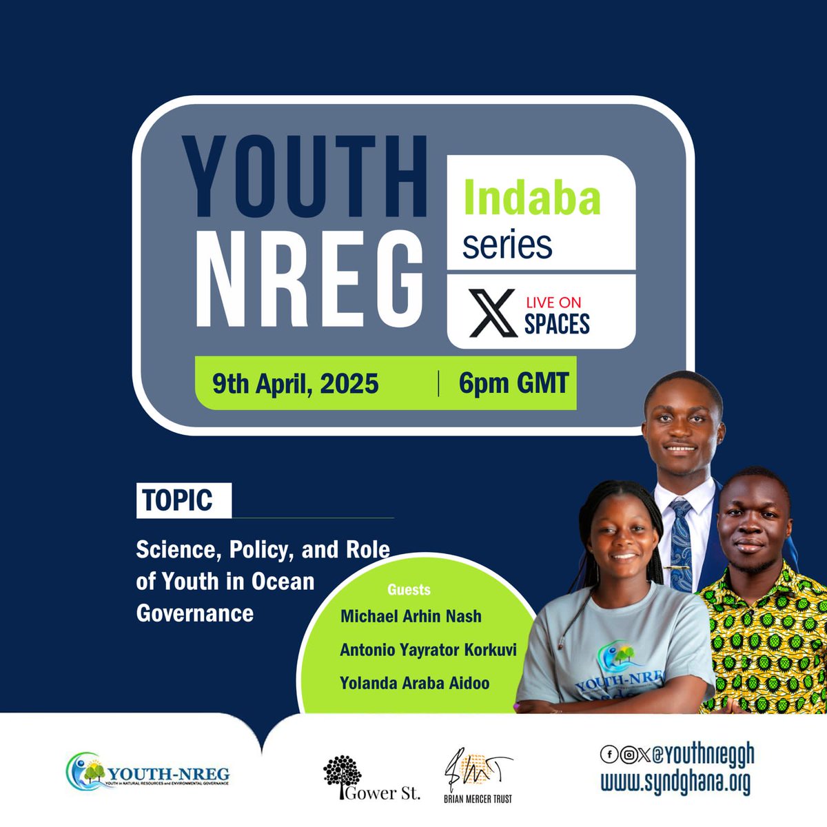 Tonight's edition of our Indaba Series

Topic: Science, Policy, and the Role of Youth in Ocean Governance.🌊🇬🇭 
We seek to explore how young can help drive change and shape the future governance  of our ocean.

x.com/i/spaces/1ynJO…

<a href="/oceanx/">OceanX</a> <a href="/OurOcean/">Ocean Conservancy</a>