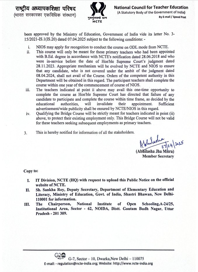 <a href="/NCTE_Official/">National Council for Teacher Education</a> आपका बहुत बहुत धन्यवाद। आपने मेरे ट्वीट का संज्ञान लेते हुए बीएड डिग्री धारक शिक्षकों के 6 माह के #ब्रिज_कोर्स संबंधी मॉडयूल को मंजूरी मिलने की सूचना से अवगत कराया। मुझे उम्मीद है जल्द से जल्द मॉड्यूल जारी कर दिया जाएगा।
<a href="/Pankajaroracie/">Pankaj Arora</a> 
<a href="/EduMinOfIndia/">Ministry of Education</a>