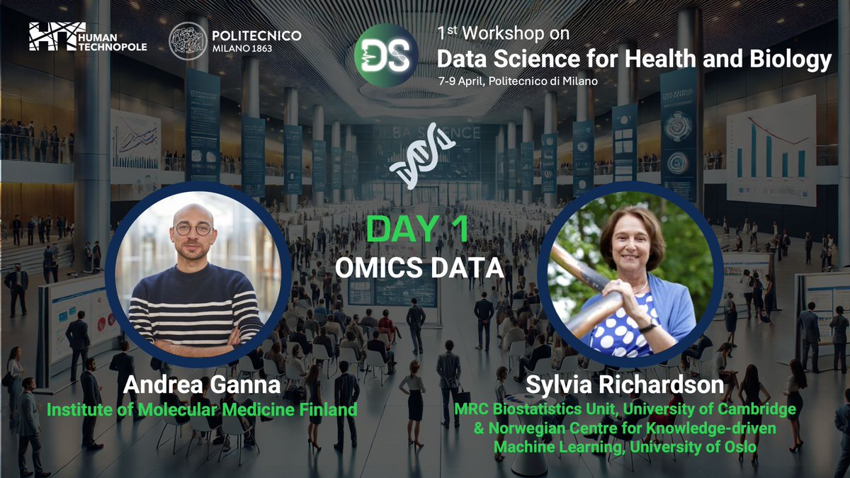 #Day1 of DS4HB 2025 kicks off with two outstanding keynote speakers!
🎤 Andrea Ganna (Institute for Molecular Medicine Finland -FIMM).
🎤 Sylvia Richardson (University of Cambridge).

Let’s get started! 💥

📍 See the full program here: lnkd.in/d-3mwhVd

#DS4HB
