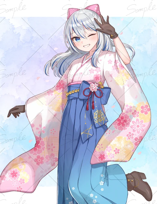【お仕事】王海ルカ様のワンマンイベントにて、グッズイラストをお手伝いさせていただいております!私は桜をテーマに袴衣装のお写真を制作しました!いつものボーイッシュな雰囲気とは打って変わって、可愛らしい雰囲気でお仕立てしておりますルカさん、ピンクが似合う…! 