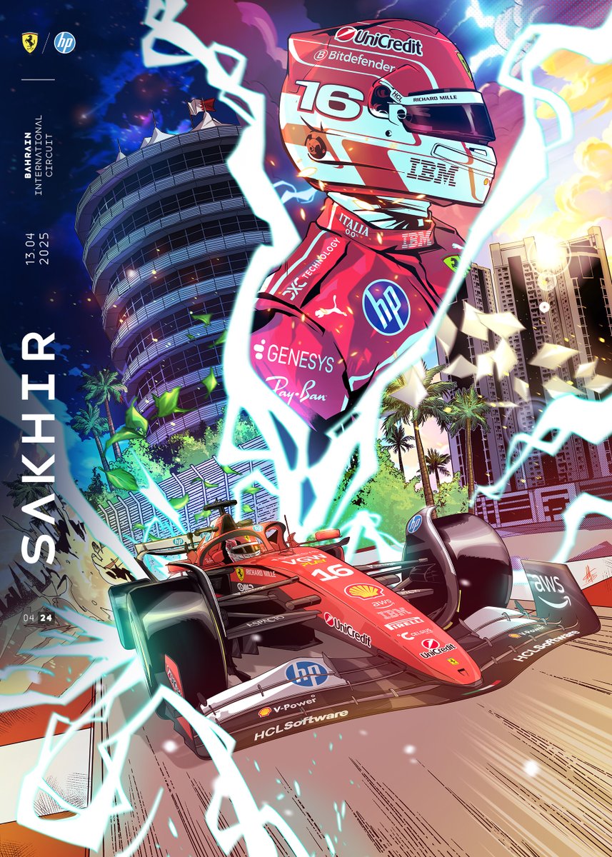 ScuderiaFerrari's tweet photo. Racing in the desert 🏜️

Make sure to keep our notifications on and follow our social channels including the SF App to stay in the loop this weekend 🇧🇭

Cover art by Alessio Moroni ➡️ https://t.co/UYT51cKPc9 https://t.co/OqLc1YTEbv