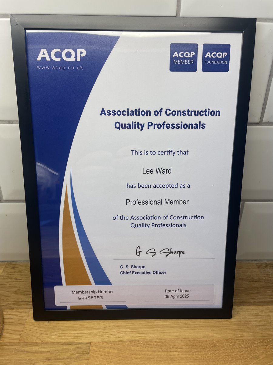 Proud to have received my Certification today from Association of Construction Quality Professionals as part of my CPD journey. Onwards and upwards onto the next challenge. Never stop learning and trying to raise standards in the Construction, Engineering and Electrical Industry.