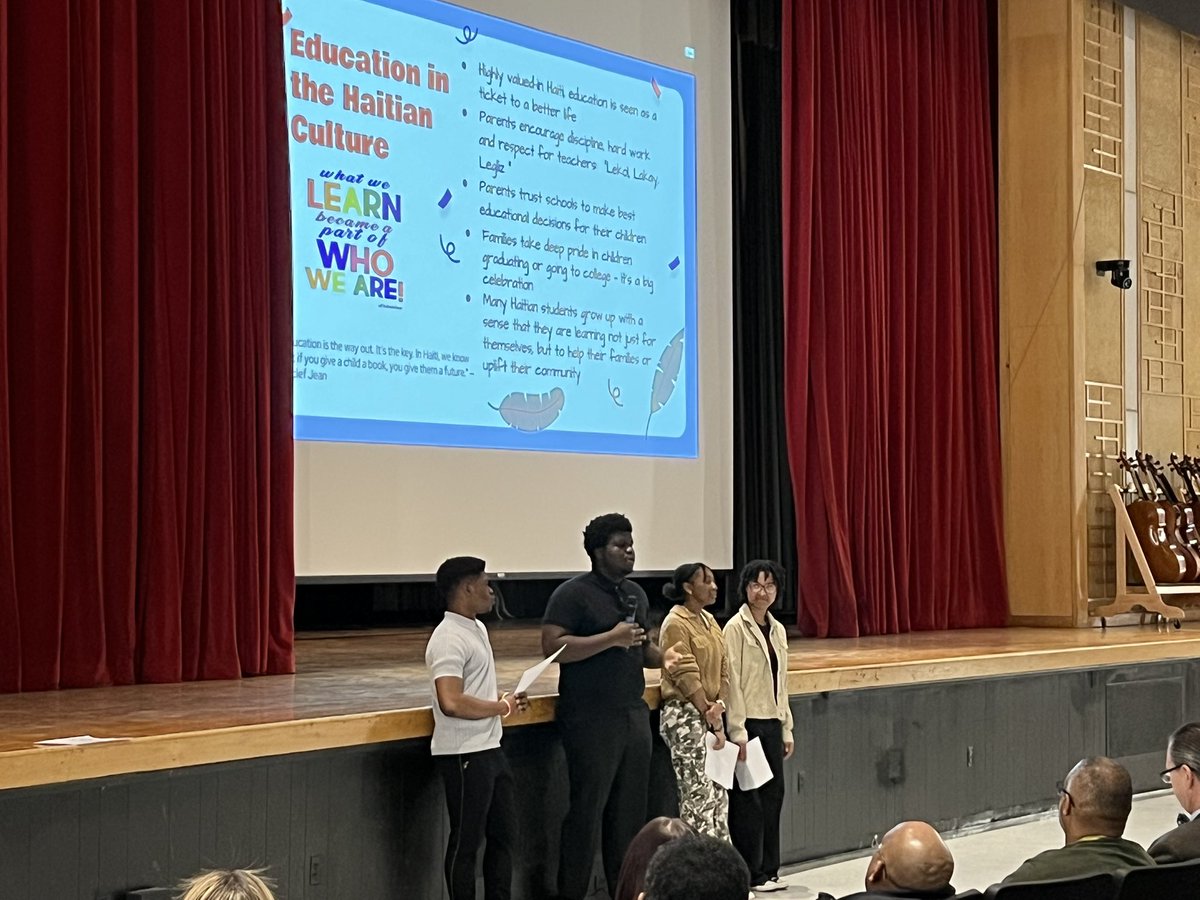 Scholars of <a href="/WestburyWHS/">Westbury High School</a> present “Haitian 101” sharing cultural education with professionals of the school. 🇭🇹 <a href="/onewestbury/">Westbury Union Free School District</a> <a href="/DirectorofGuid1/">Deadra Faulkner</a> <a href="/TahiraDChase/">Dr. Tahira D Chase</a> <a href="/bgallivanWORLD/">Brendan Gallivan</a> <a href="/DSZimbler/">David Zimbler</a> <a href="/RogerBloomEdD/">Roger Bloom, Ed.D.</a> #HereForKids #OneWestbury #WestburyEmpowers