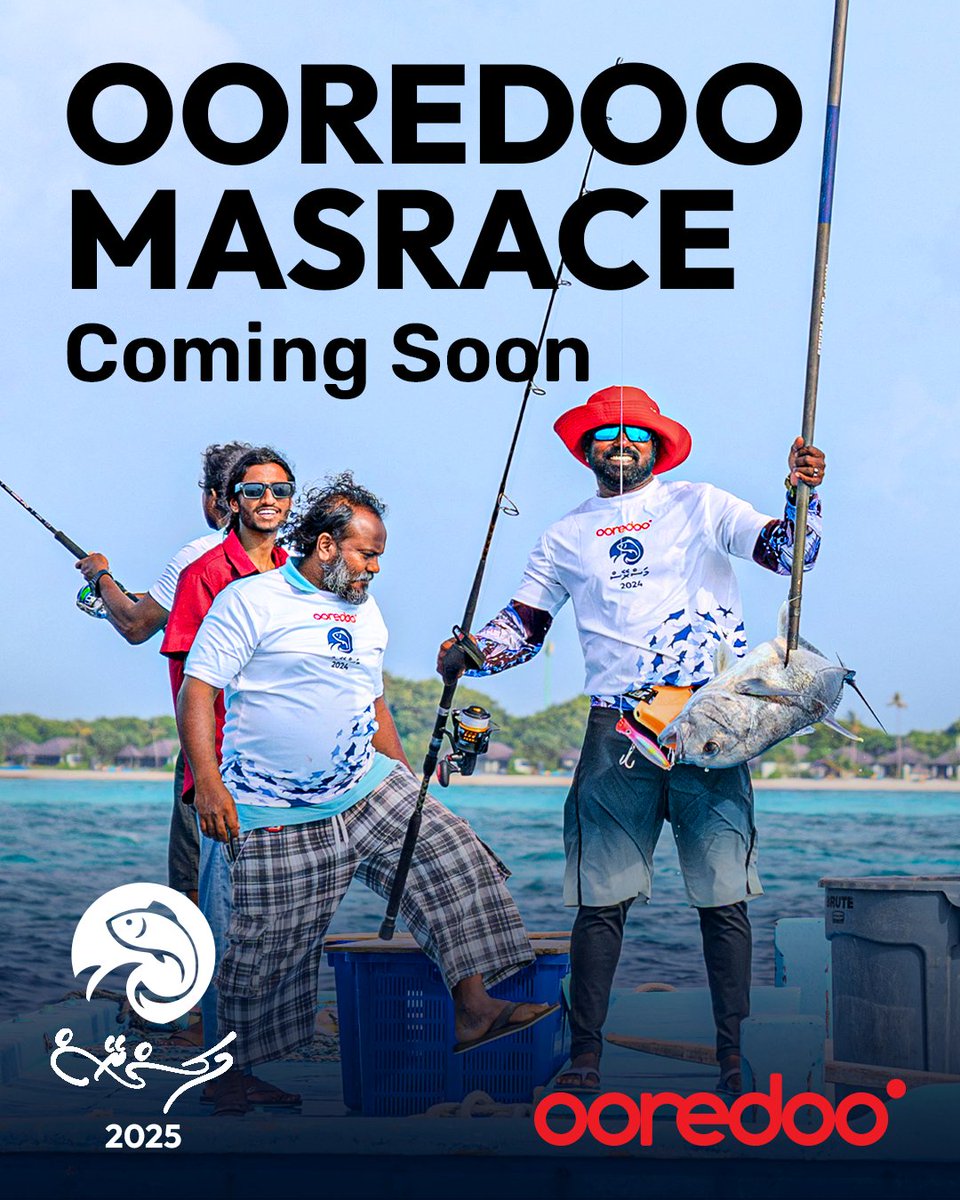 Get your lines ready — #OoredooMasRace is back and bigger than ever! 🎣 

This year, we’re taking the thrill across 3 islands — one in Male' Atoll, one in the North, and one in the South 🌊🇲🇻
  
Whether you're a seasoned fisher or just in it for the fun, it’s going to be