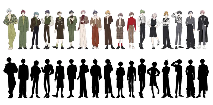 ずらっと並べてシルエット見るのが好きなので全身描くの好き!ついやっちまうよ祭りでした!