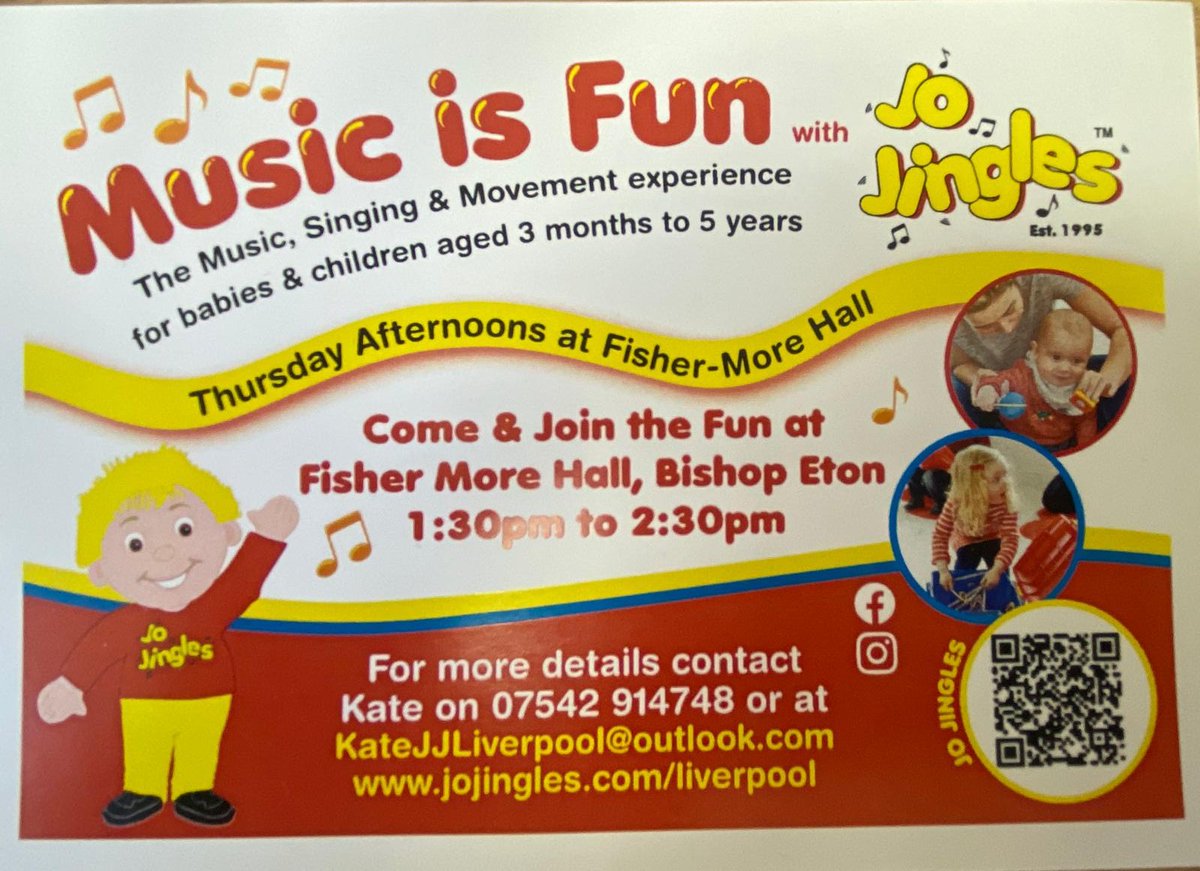 Jo Jingles – Music is Fun! Coming to Fisher-More Hall on Thursday afternoons, 1.30pm – 2.30pm starting on Thursday 24 April. For more information visit jojingles.com/liverpool.