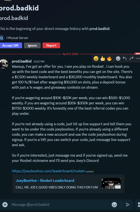 Let me guess, <a href="/joeyboohooo/">joeyboohoo</a> doesn't even know this is happening. Sent DMs to all my Discord members