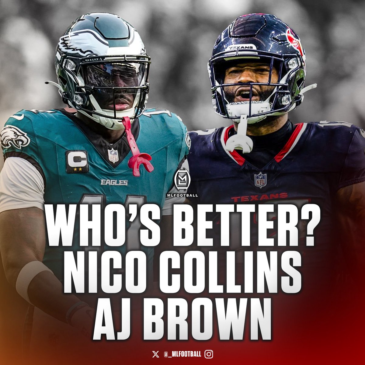 MLFootball's tweet photo. WHO IS A BETTER #NFL WIDE RECEIVER…?

AJ BROWN OR NICO COLLINS https://t.co/C4nwyth3nr