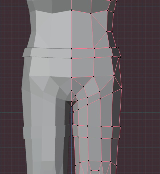 spicy_tators's tweet photo. I'm a beginner 3d modeler, and I'm having issues with trying to create  low-poly legs that don't clip into itself when twisting and bending with the pelvis/thigh joints. If anyone has any tips on how to create good/basic topology for it, that would be nice #blender #b3d #3dart https://t.co/kqSPl556VH