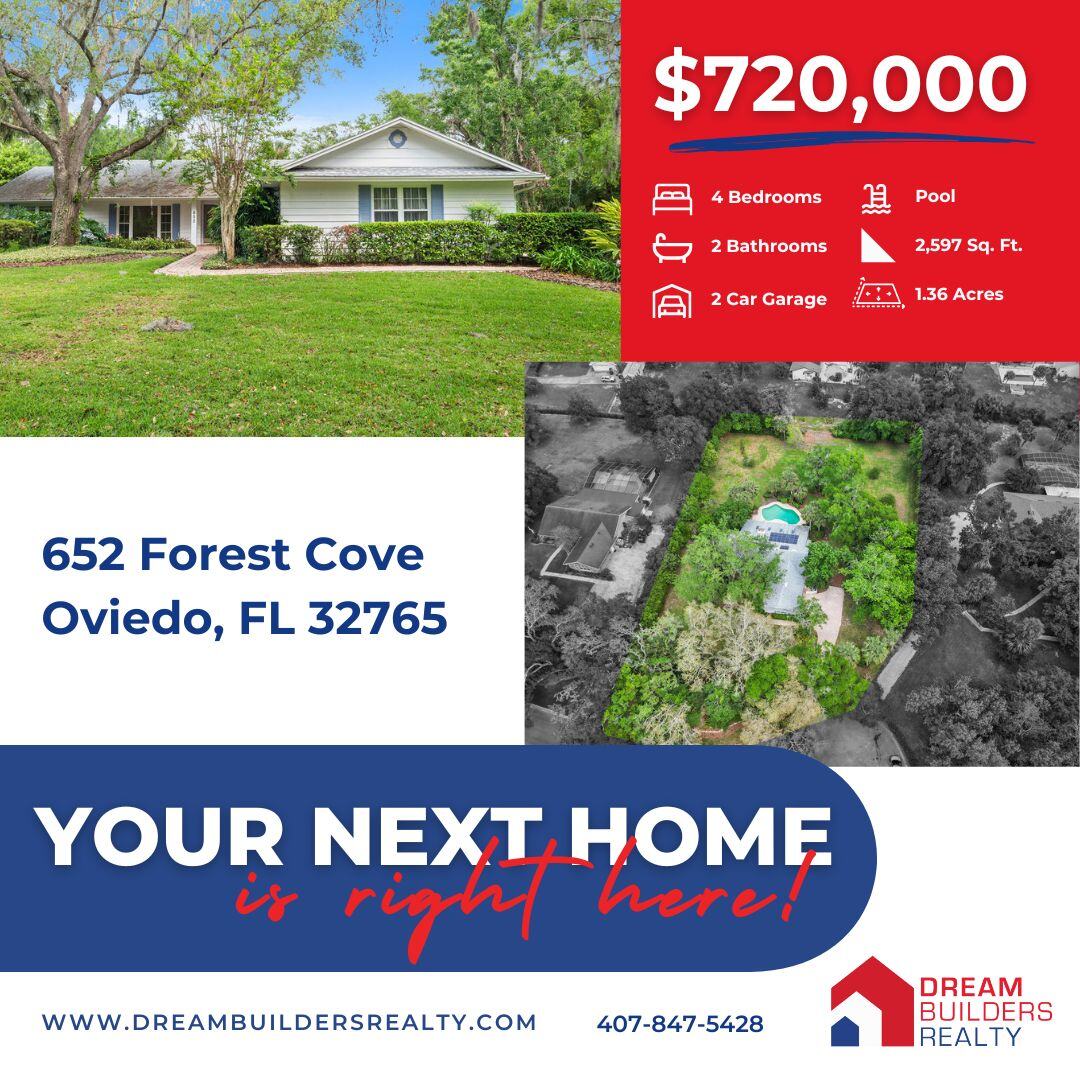 DBRealtors's tweet photo. Tucked away on a 1.36-acre lot in Oviedo, this 4-bedroom, 2-bath pool home is a true Central Florida gem. 
📲 Ready to see it in person? Contact us to schedule your private showing today.

#OviedoRealEstate #JustListed #FloridaLiving #CentralFloridaRealEstate https://t.co/mZuI1yN07l