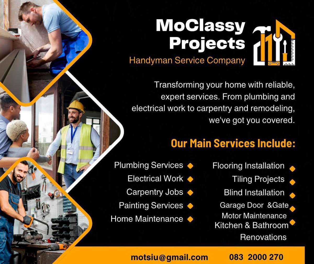 MoClasssy's tweet photo. Need a fix or a fresh new look, call Moclassy Crew
We specialise in construction and maintenance services, from quick repairs to home upgrades and full makeovers.
Let’s build something great — together.

Contact me: 083 200 0270 | moclassy@outlook.com https://t.co/OlHziBuTtc
