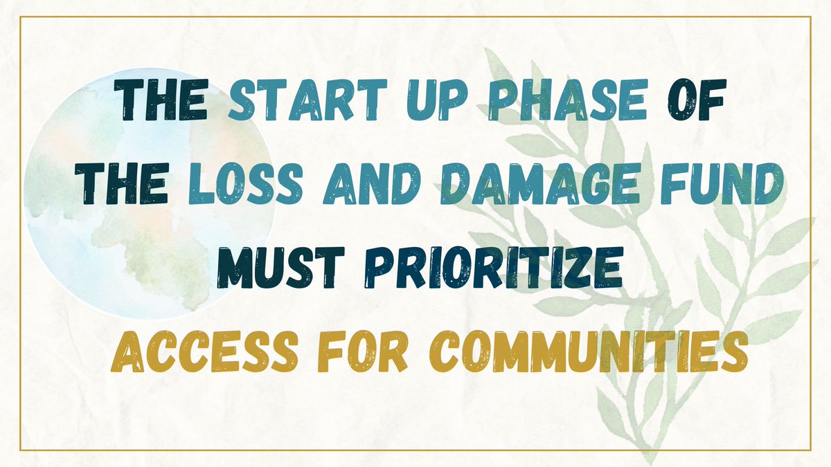The #LossAndDamage Fund is meant to serve communities on the frontlines of the #ClimateCrisis

👉 Their direct access to grant support is key, ESPECIALLY as an early signal during the start-up phase.
🌿 #CommunityAccess must be a key modality throughout!

This is non-negotiable