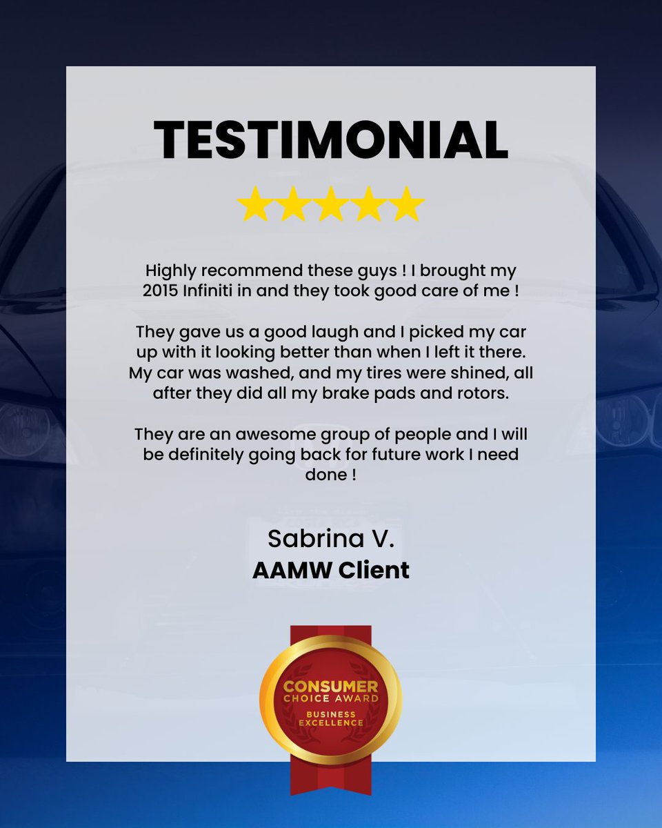 Share your experience with us by leaving a review. Your input helps us improve and continue providing top-notch service.✅
Leave Facebook Review: bit.ly/AAMW_FacebookR…⁠
Leave a Google Review: bit.ly/AAMW_GoogleRev…⁠
⭐️⭐️⭐️⭐️⭐️