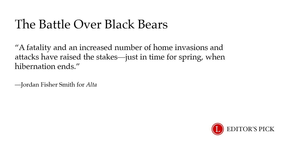 Longreads (@longreads) on Twitter photo "I came to understand that behind the struggle between bears and people in Lake Tahoe lay a deeper struggle between people and other people, over bears."
Jordan Fisher Smith for <a href="/AltaJournal/">Alta Journal</a>: longreads.com/2025/04/09/the… "I came to understand that behind the struggle between bears and people in Lake Tahoe lay a deeper struggle between people and other people, over bears."
Jordan Fisher Smith for <a href="/AltaJournal/">Alta Journal</a>: longreads.com/2025/04/09/the…