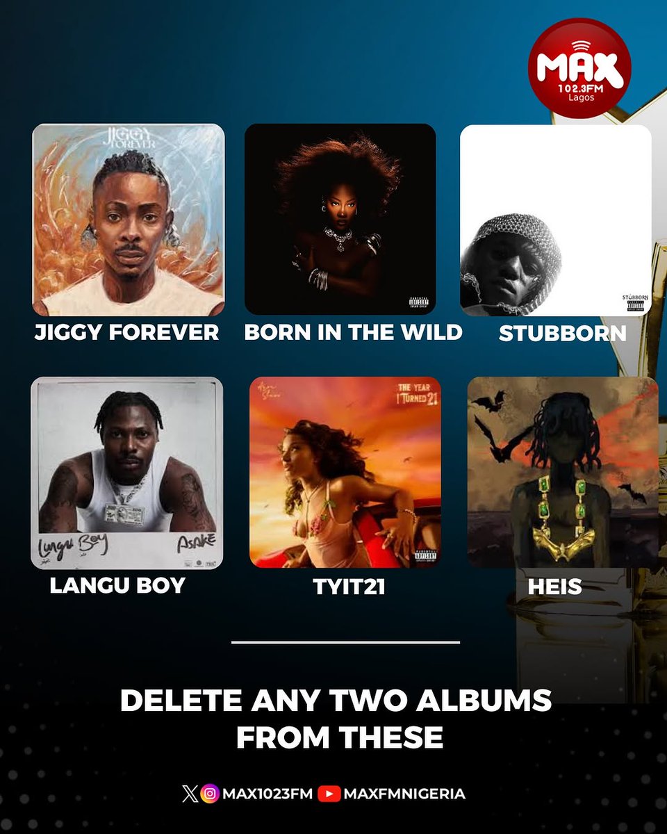 Max1023FM's tweet photo. 2024 had amazing albums. π₯
Delete any two albums from these. which are you deleting? π€
.
#max1023fm #midweekgame #artists https://t.co/MZ74o42EnP