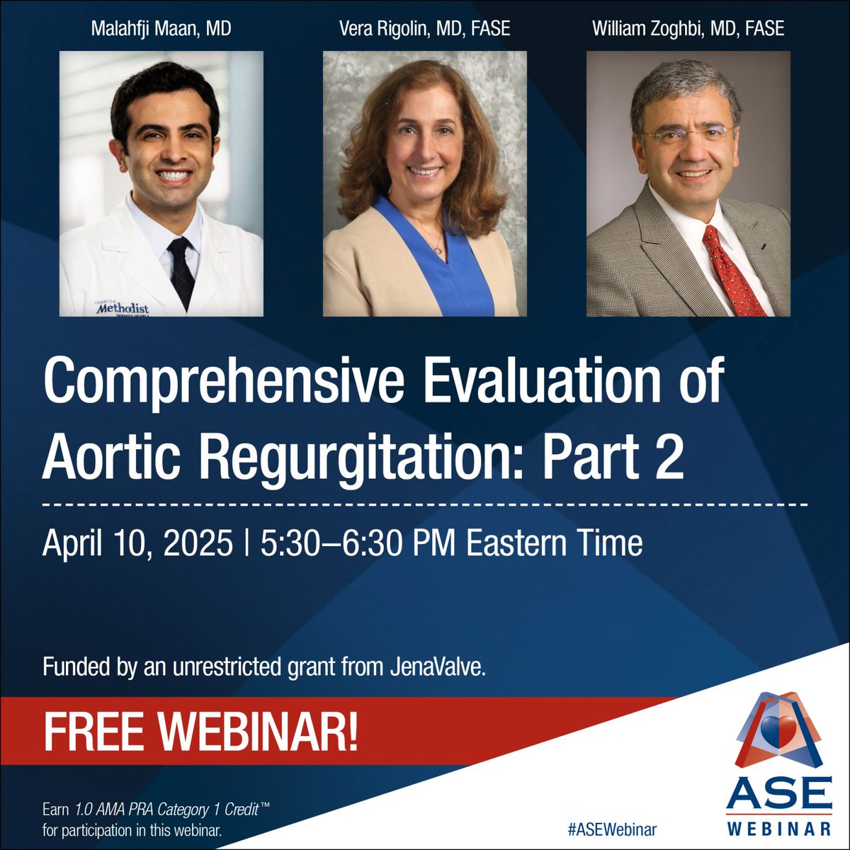 JenaValve Technology (@jenavalve) on Twitter photo 🎓 Don’t miss Part 2 this important webinar from <a href="/ASE360/">American Society of Echocardiography</a>!
“The Evolving Role of Echocardiography in Aortic Regurgitation” dives into the complexities of accurately diagnosing AR severity by echocardiography — a common and often challenging issue in clinical practice.
Register 🎓 Don’t miss Part 2 this important webinar from <a href="/ASE360/">American Society of Echocardiography</a>!
“The Evolving Role of Echocardiography in Aortic Regurgitation” dives into the complexities of accurately diagnosing AR severity by echocardiography — a common and often challenging issue in clinical practice.
Register