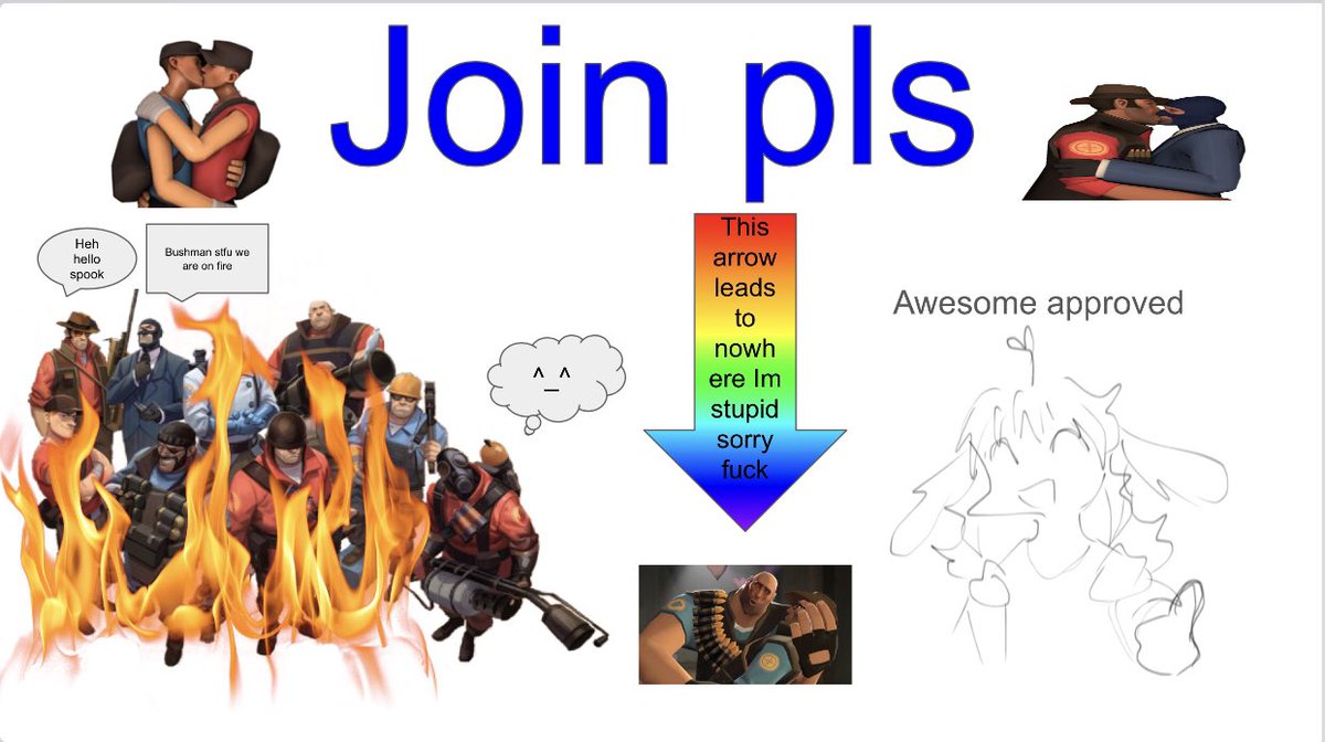 lapisdoesartz's tweet image. Hello tf2 twt a few moots and I have made an awesome tf2 discord server we talk about shipping and tf2 and share artworks its cool I even made a graphic for it please join (btw the servers still a wip but join its awesome I PROMISE)
discord.gg/Mts83TTqpZ