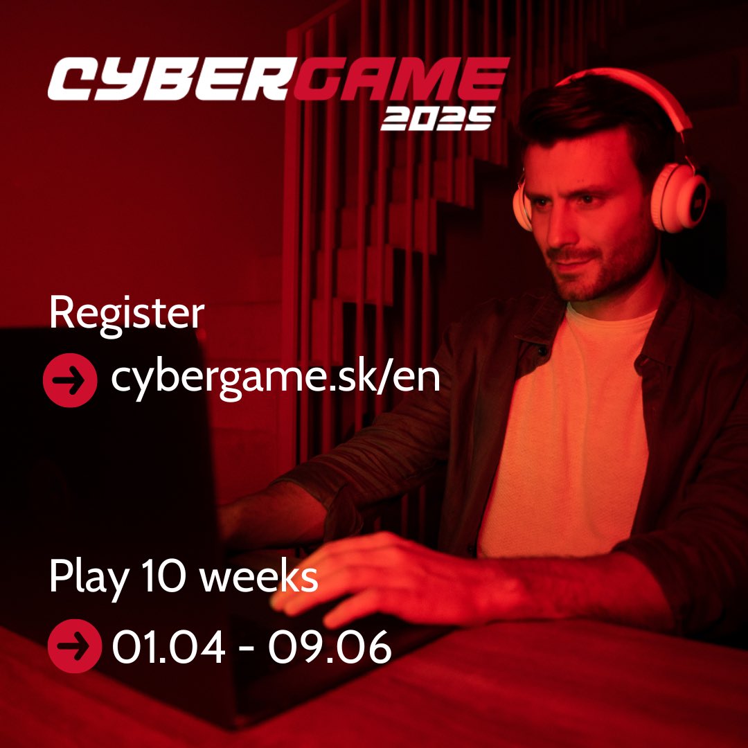 🚀 Fun, excitement and cybersecurity in one. Join CyberGame and play the biggest Capture the Flag game in the world with us! 10 weeks of fun. 🔍 cybergame.sk/en/