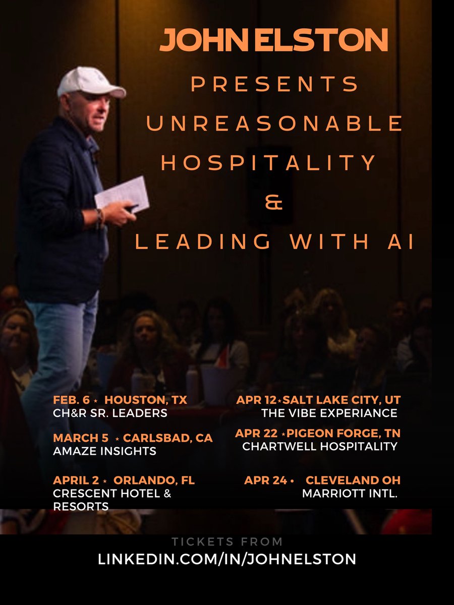 Exciting News. 
I’m so grateful to be speaking across the country with a series of presentations on "Unreasonable Hospitality &amp; Leading with AI" Join me as we explore innovative strategies to elevate the hospitality experience and harness the power of AI. 

Let’s redefine the way