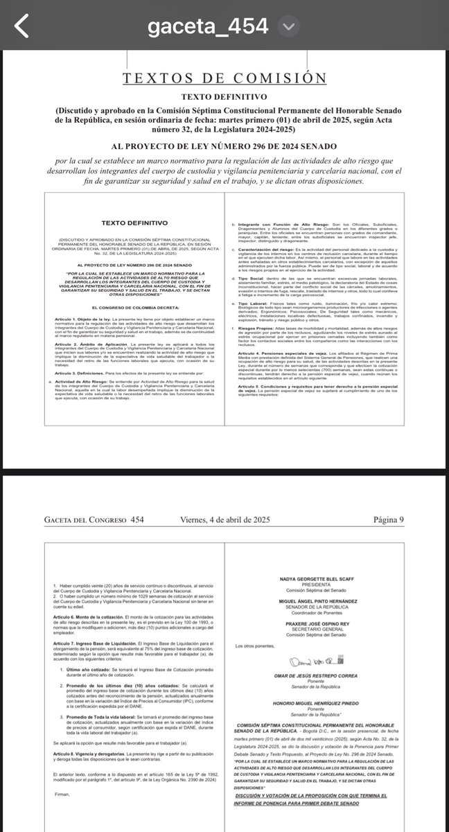 UtpcolombiaOrg's tweet photo. Sigue avanzando nuestro proyecto de ley 296/24 senado, pensión a los 20 años de servicio para el CCV, publicado el texto discutido y aprobado por la Comsion VII. #LoVamosALograr https://t.co/lXBTPZa2oa