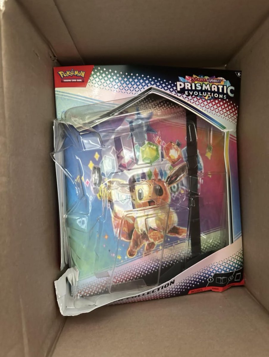 PokeTCGiveaways's tweet photo. Imagine finally being able to get a Prismatic Evolutions drop on Pokemon Center only to find FedEx has stole your packs. https://t.co/qosn7tYGQ8
