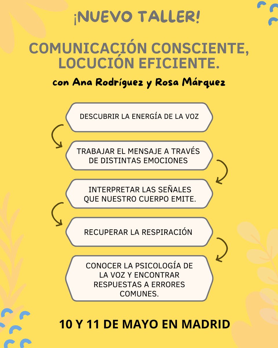🎤✨ ¿Quieres llevar tu voz al siguiente nivel?
La clave de una locución perfecta está en conectar con el mensaje antes de pronunciarlo.

Los días 10 y 11 de mayo en Madrid, descubre en nuestro nuevo taller para liberar todo el potencial de tu voz a través de la comunicación.