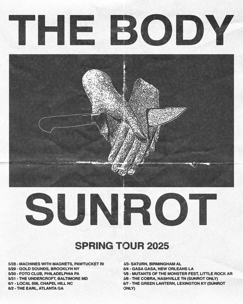 THE BODY IS TAKING US ON TOUR!!! Ticket links are in the linktree in our bio. Only some are listed, we’ll keep updating as we get more!!!!