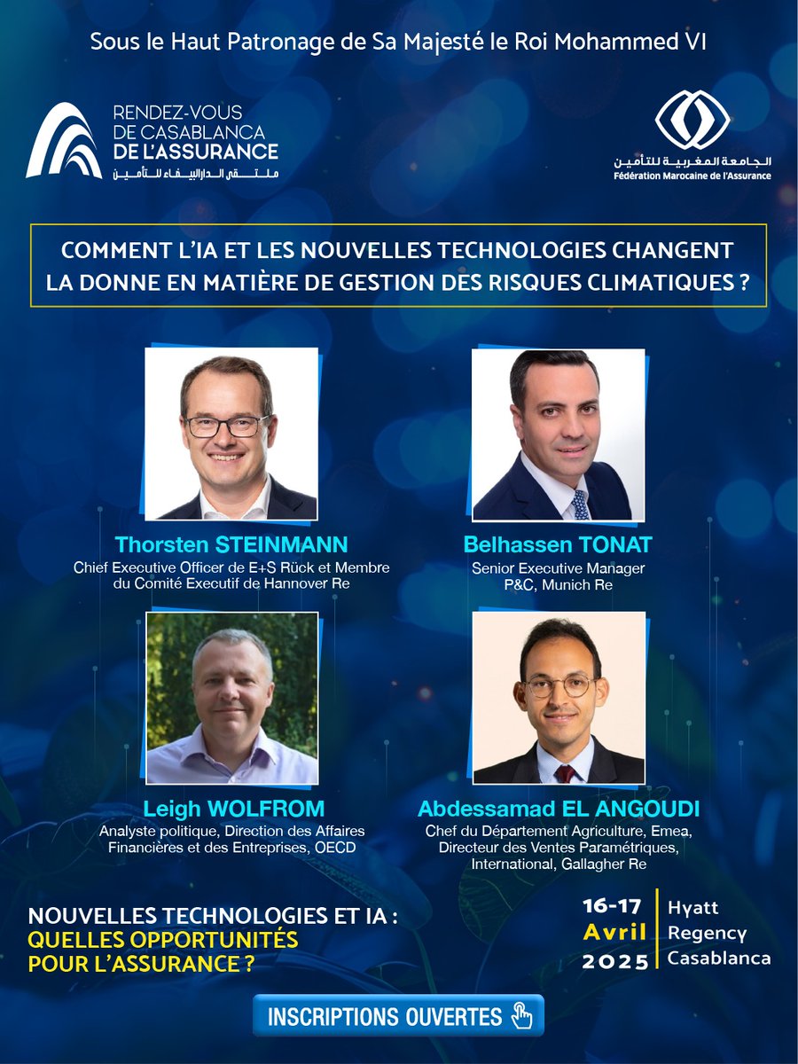 🎯 Comment l’IA et les nouvelles technologies changent la donne en matière de gestion des risques climatiques ? Nos experts partageront leurs perspectives sur le sujet.

Un panel à suivre les 16 &amp; 17 avril. Pour nous rejoindre, réservez votre place sur : rdvdelassurance.ma/inscription
