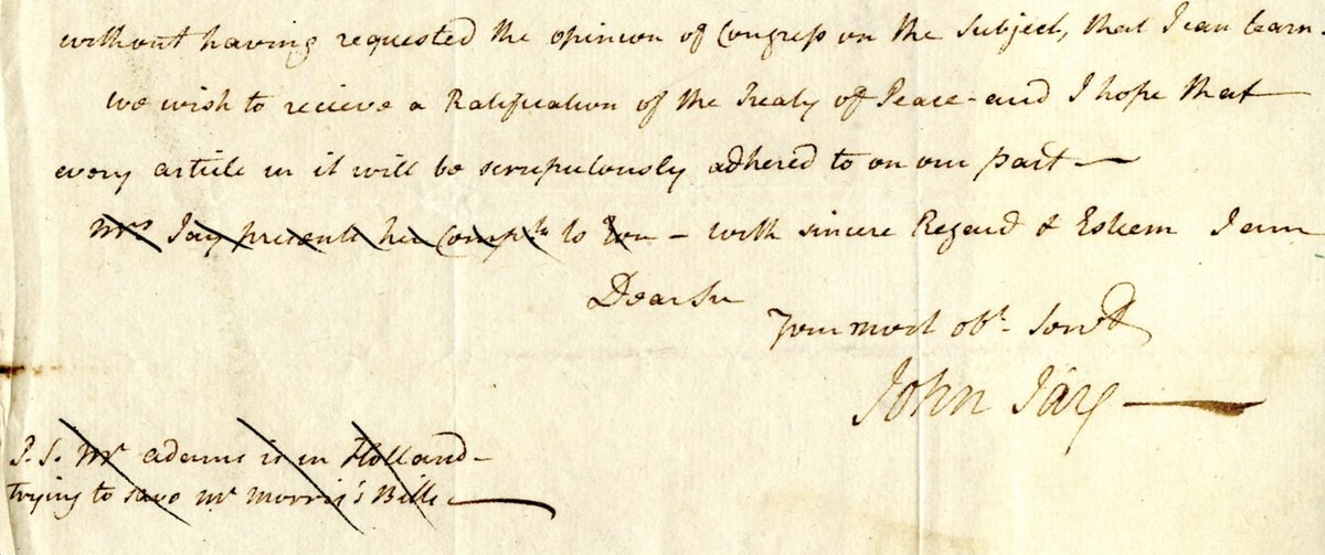 #OTD in 1784 King George III ratified the Treaty of Paris. John Jay, one of the American negotiators during the treaty conference, wrote to Elbridge Gerry, in Feb. 1784 noting “We wish to receive a Ratification of the Treaty of Peace…” bit.ly/42qhpHs