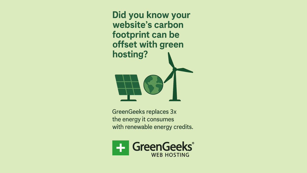goGreenGeeks's tweet image. Your site’s carbon footprint can be offset with green hosting. GreenGeeks replaces 3x the energy it uses with renewable credits 🌱
#GreenHosting #EcoTech #SustainableWeb #GreenGeeks