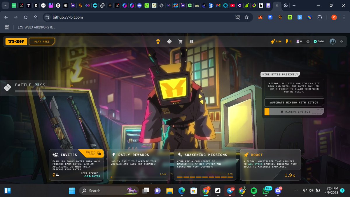 iam_tobbygold's tweet photo. 77-Bit ~ The hub for Crypto Browser Gaming
One platform for discovering and playing crypto browser games, with a unified store, rewards, and currency
- Go to : https://t.co/WY0jlvtfQu
- Connect your Twitter
- Click “Mine” and claim every 8 hours
#bithub #cPenNetwork https://t.co/gmji0Wl4UB