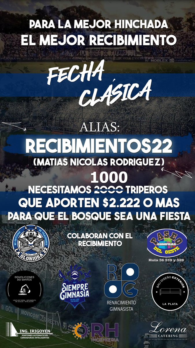recibimientos22's tweet photo. PARA LA MEJOR HINCHADA
EL MEJOR RECIBIMIENTO 💣💥👊🏾 

DALE QUE SE VIENE TRIPAAAA! 
¡TODOS SOMOS PARTE DE LA FIESTA DEL DOMINGO!

SIEMPRE FUERTES
SIEMPRE UNIDOS 
#CGE #GELP https://t.co/wd4W1KFex8