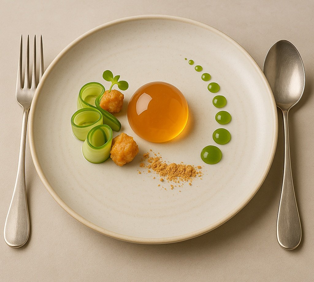 NYCBee99's tweet photo. Called...
Please take notes 📝
Jellified golden bone broth bubble served with Sprite pickled cucumbers, liquified cucumber droplets, and dehydrated cauliflower croutons 👩🔬😆
#AIart #digitalart #molecular #finedining #alchemist #vespertine #fatduck #noma https://t.co/3wNc0ItM0U