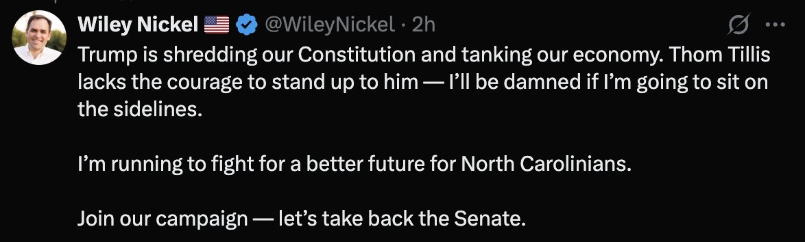 PolitlcsUS's tweet photo. 🚨 NEW: Former Congressman Wiley Nickel (D-NC) is running to be Governor of North Carolina https://t.co/JMisi0NPju