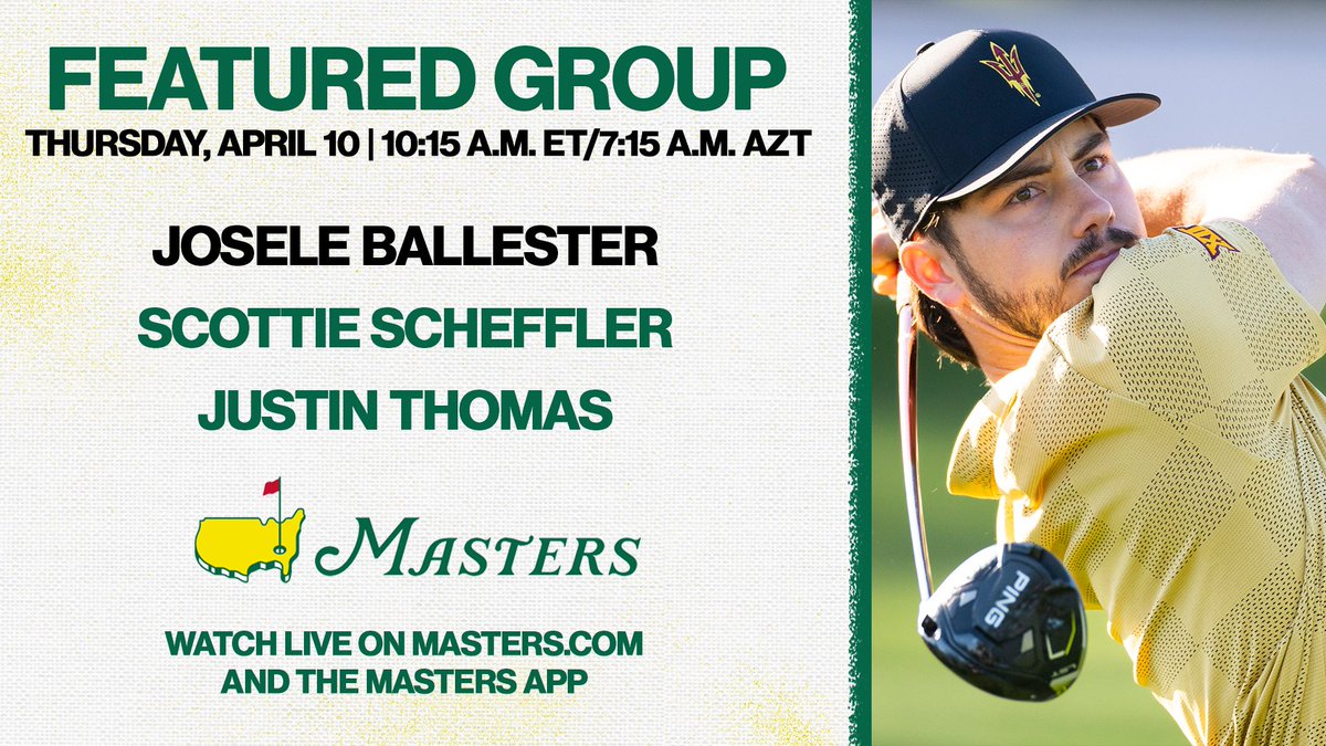 A star-studded group on Thursday at Augusta 💫

Josele 🦍 will be a part of the featured group with defending Masters champion Scottie Scheffler and Justin Thomas 

You can watch every shot live starting at 7:10 A.M. AZT on Masters.com and the Masters app

#ForksUp