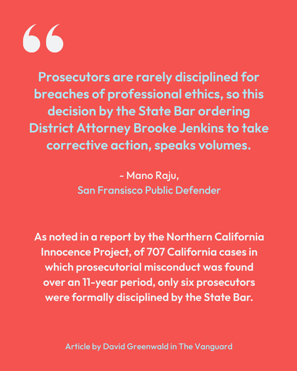 Civil Rights Corps (@civrightscorps) on Twitter photo "Prosecutors are rarely disciplined for breaches of professional ethics, so this decision by the State Bar ordering District Attorney Brooke Jenkins to take corrective action, speaks volumes." - Mano Raju, <a href="/sfdefender/">San Francisco Public Defender's Office</a>. 3/6 "Prosecutors are rarely disciplined for breaches of professional ethics, so this decision by the State Bar ordering District Attorney Brooke Jenkins to take corrective action, speaks volumes." - Mano Raju, <a href="/sfdefender/">San Francisco Public Defender's Office</a>. 3/6