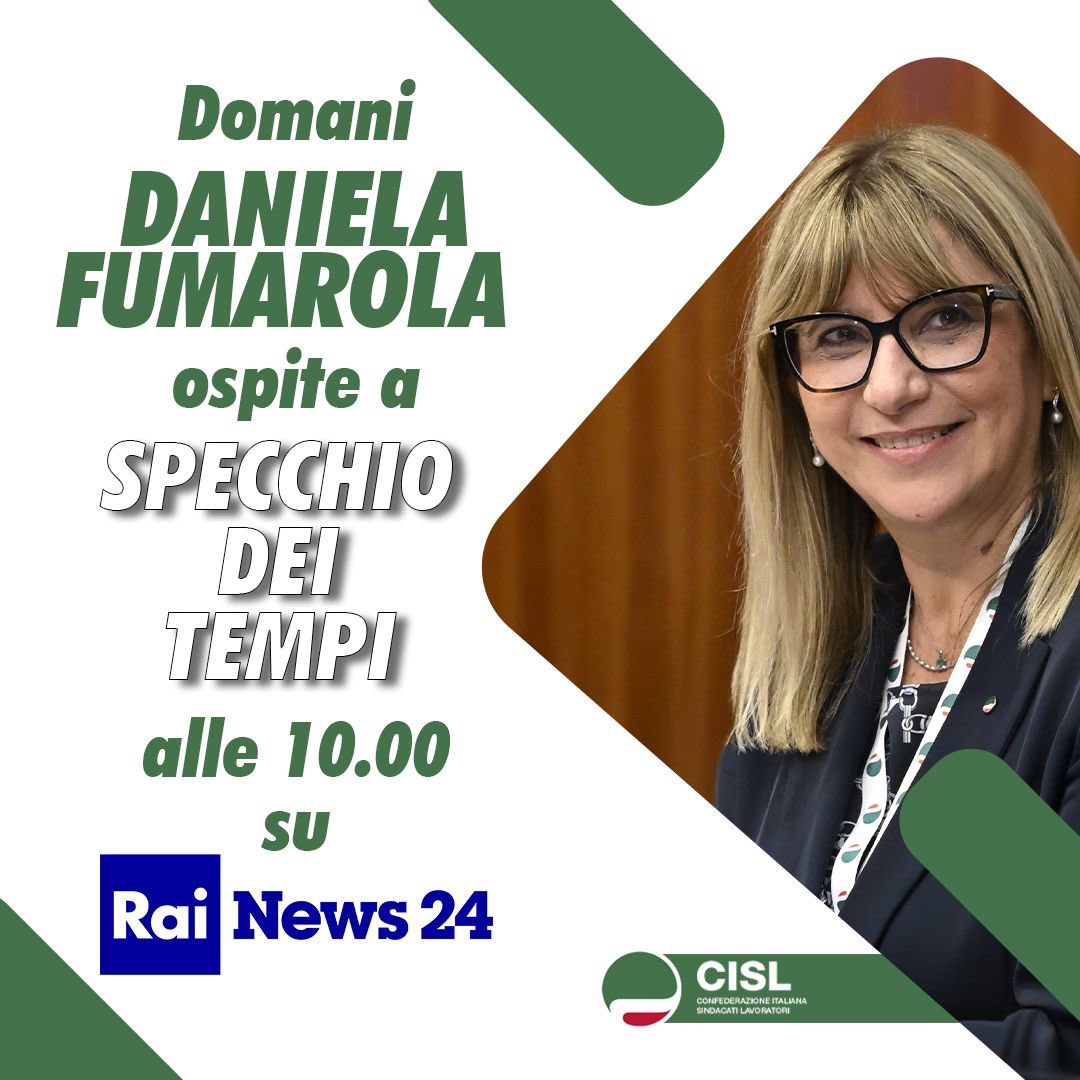 CislNazionale's tweet photo. Domani, giovedì 10 aprile, la segretaria generale della Cisl, #DanielaFumarola, alle 10.00 sarà ospite di Rainews in diretta su #dazi ed altri temi di attualità economica e sindacale. https://t.co/f61DmY4G8A