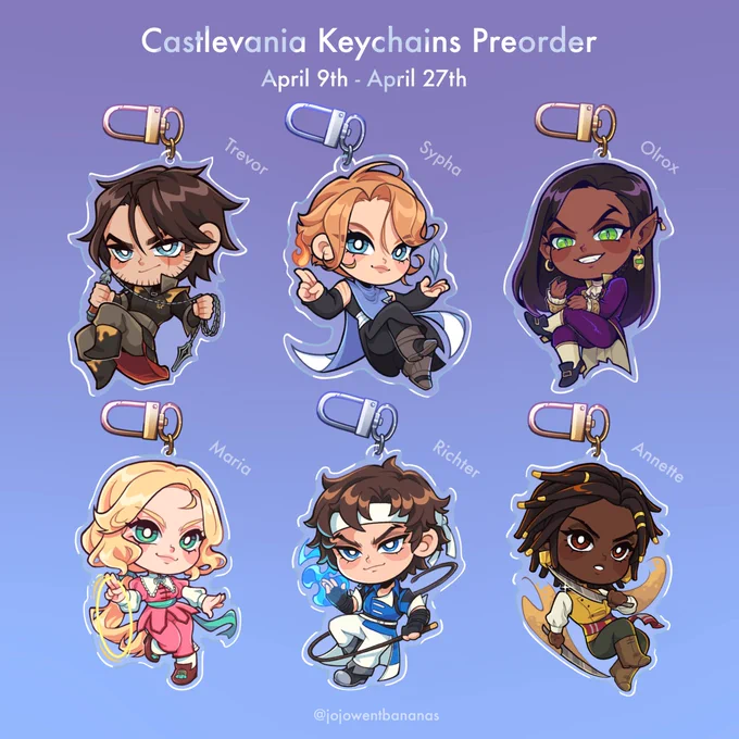 NEW PRE0RDERS ARE OPEN! - The Lanyard Keychains are back for another round! Featuring Dante, Juliet, Alucard and Bayonetta - NEW Castlevania Keychains are also available! Trevor, Sypha, Richter and more! And a few more items and the  are in the replies! 