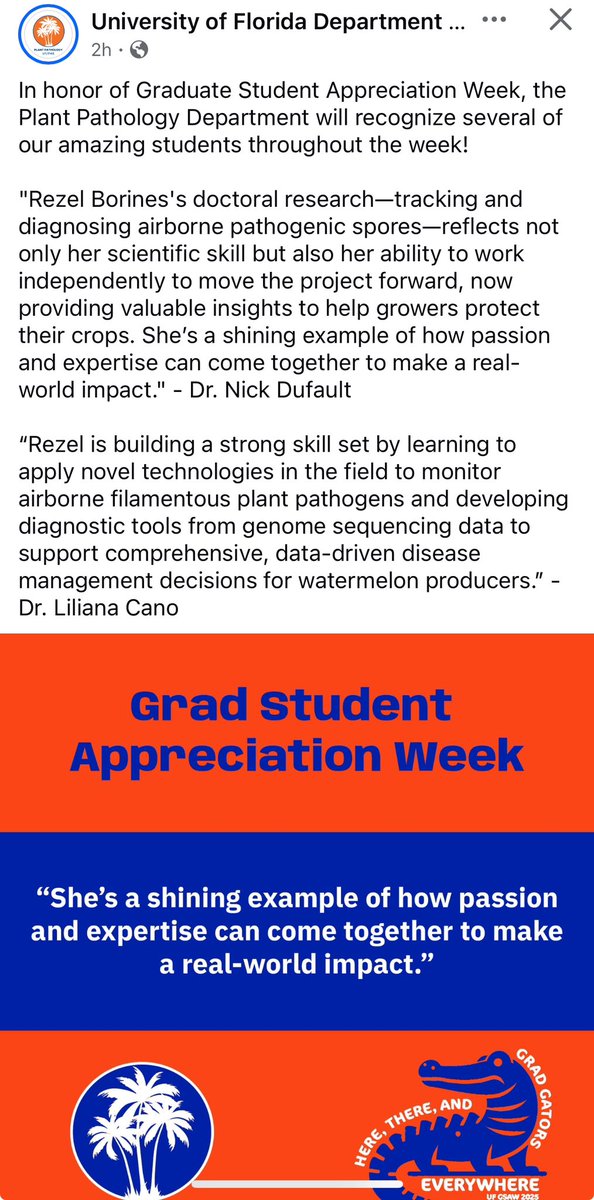 LiliMCano's tweet photo. Congrats to PhD student @RSBorines #DufaultLab &amp; @Cano_Lab    for her hard work &amp; motivation @uf #gradstudentappreciationweek @UFPlantPath @UFIFAS_IRREC @UFCALS @UF_IFAS https://t.co/7zmLnUpBkW https://t.co/vW27LGpI7X