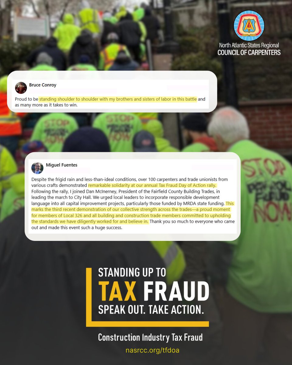 🚨Tax Fraud Days of Action kicked off this week in our council with Local 326 members rallying in Bridgeport, CT—calling out unscrupulous contractors who cheat workers and our communities!🚨

#TFDOA2025 <a href="/StopTaxFraud/">Construction Industry Tax Fraud</a>