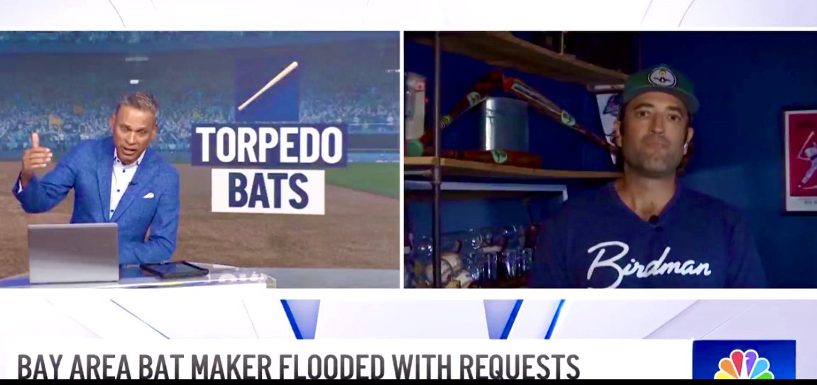 Raj Mathai (@rajmathai) on Twitter photo Giants next? “Everyone that plays baseball wants a torpedo bat” says founder of <a href="/birdmanbats/">Birdman Bats</a>. Business is booming for Bay Area batmaker. <a href="/Yankees/">New York Yankees</a> #KBO <a href="/nbcbayarea/">NBC Bay Area</a> Full segment: nbcbayarea.app.link/17xiUZE6pSb Giants next? “Everyone that plays baseball wants a torpedo bat” says founder of <a href="/birdmanbats/">Birdman Bats</a>. Business is booming for Bay Area batmaker. <a href="/Yankees/">New York Yankees</a> #KBO <a href="/nbcbayarea/">NBC Bay Area</a> Full segment: nbcbayarea.app.link/17xiUZE6pSb